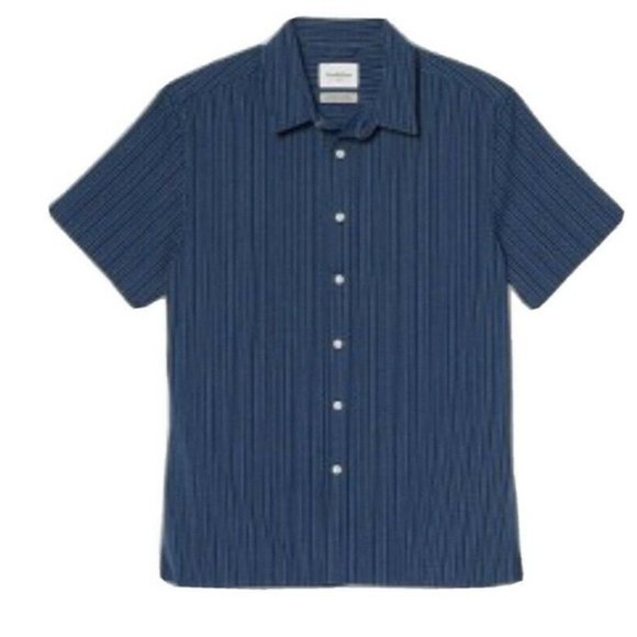 Goodfellow Co Mens Standard Short Sleeve Button Northrop Shirt Small Stripe Blue - Picture 1 of 8